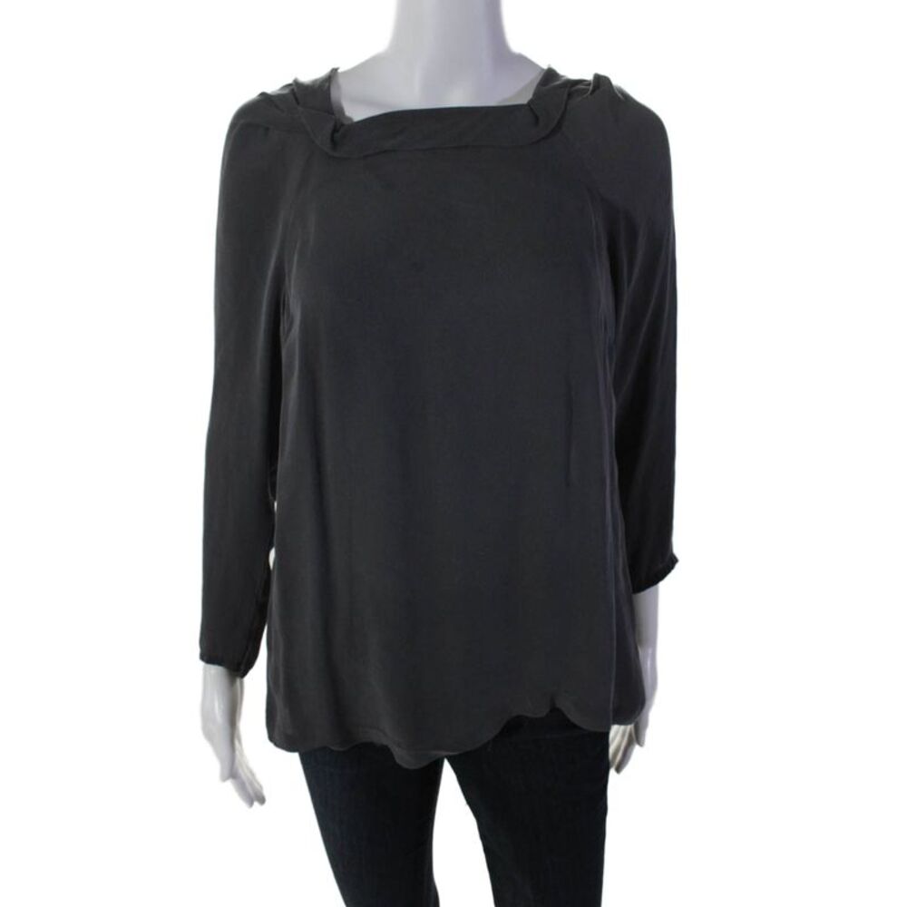 Jodi Arnold Women's Square Neck Long Sleeves Silk Blouse Gray Size S